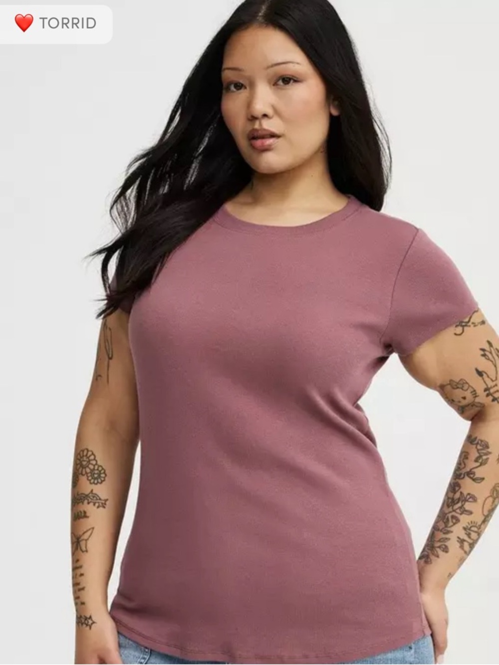 torrid Short-Sleeve Ribbed Tee in Mauve Pink